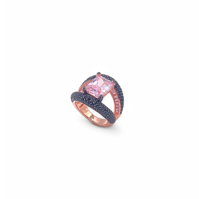 Anello in argento 925 rosè con swarovski e zirconi neri e rosa