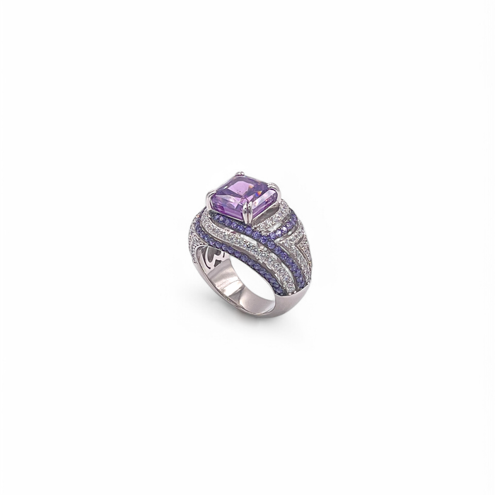 Anello fascia in argento 925 con swarovski e zirconi viola