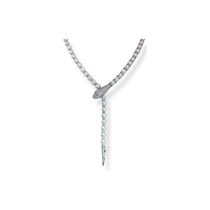 Collana in argento 925 modello serpente con perle e zirconi bianchi