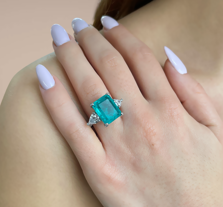 Anello in argento 925 con quarzo verde centrale