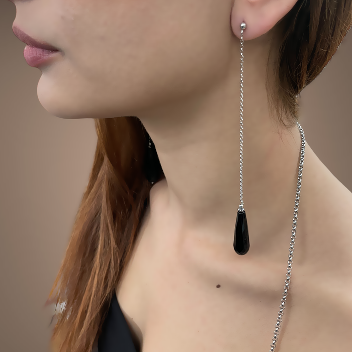 Orecchini lunghi in argento 925 e onice