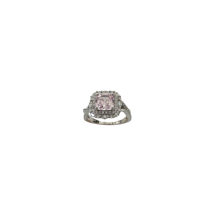 Anello quadrato centrale rosa argento 925
