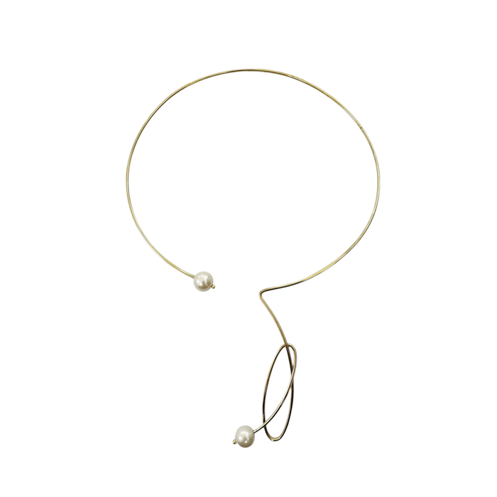 Collarino rigido 2 perle argento 925