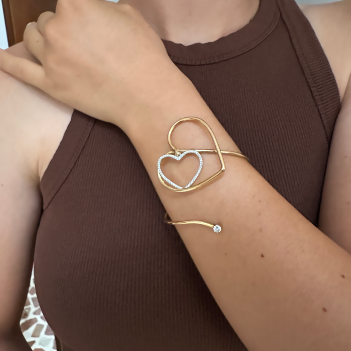 Bracciale rigido cuore in argento 925 dorato