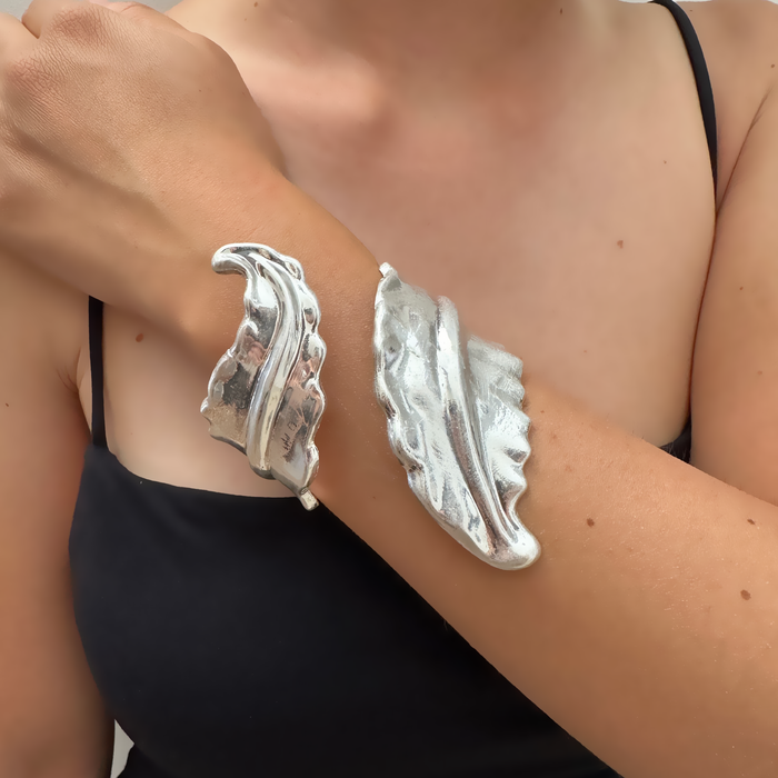 Bracciale rigido foglia argentata