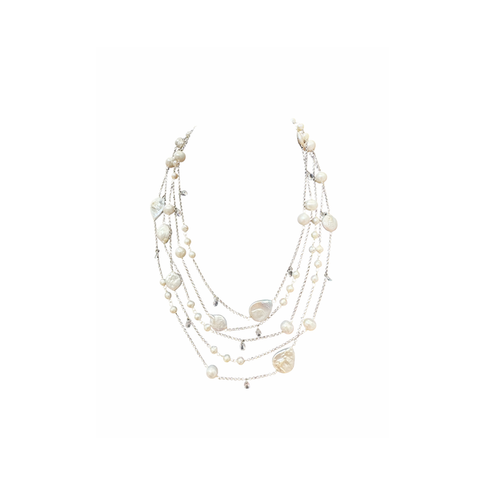 Collana in argento 925 cinque giri con perle