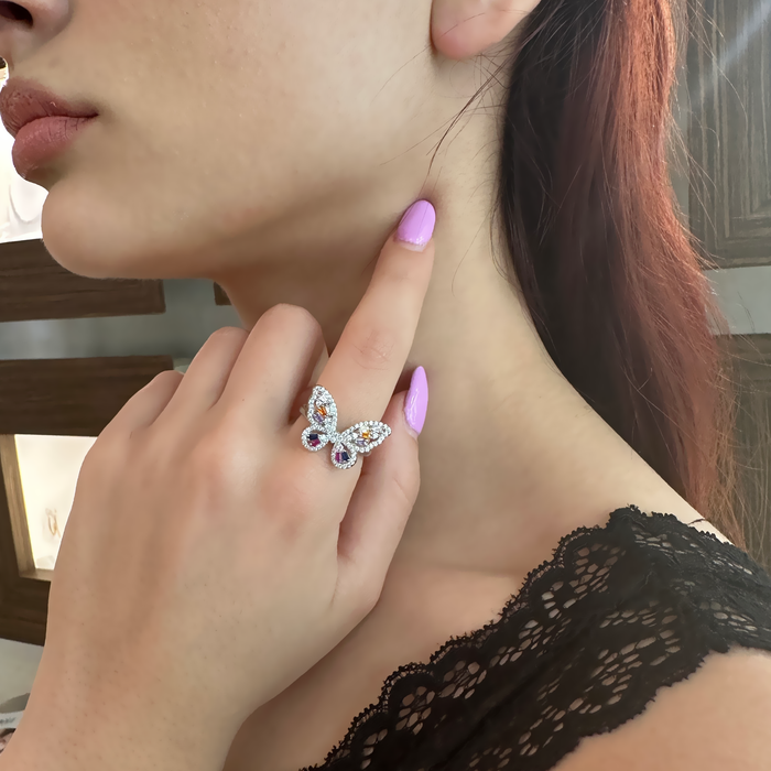 Anello in argento 925 farfalla multicolor