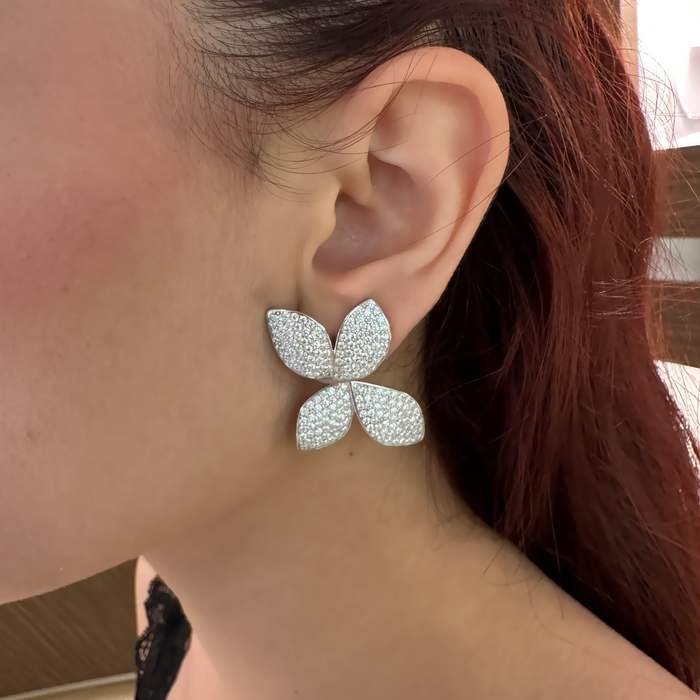 Orecchini foglie in argento 925 con zirconi