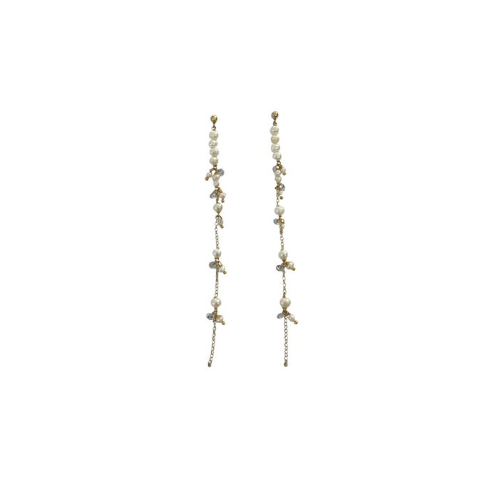 Orecchini lunghi in argento 925 dorato con perle e cristalli